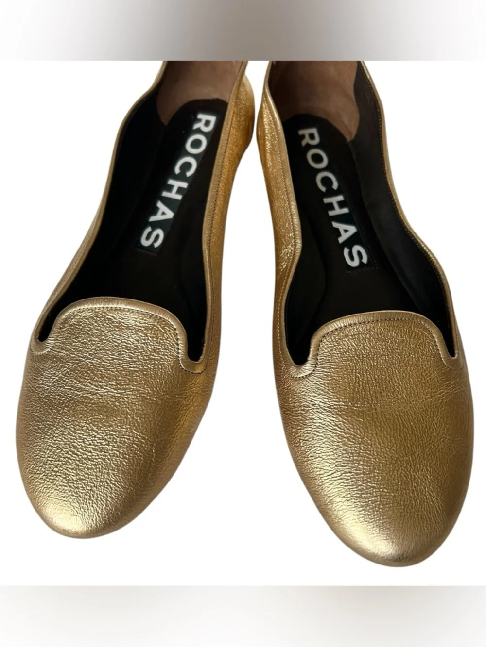 Rochas Ballet Flats Gold Metallic Leather Slip-On Made in Italy EU 41 Designer